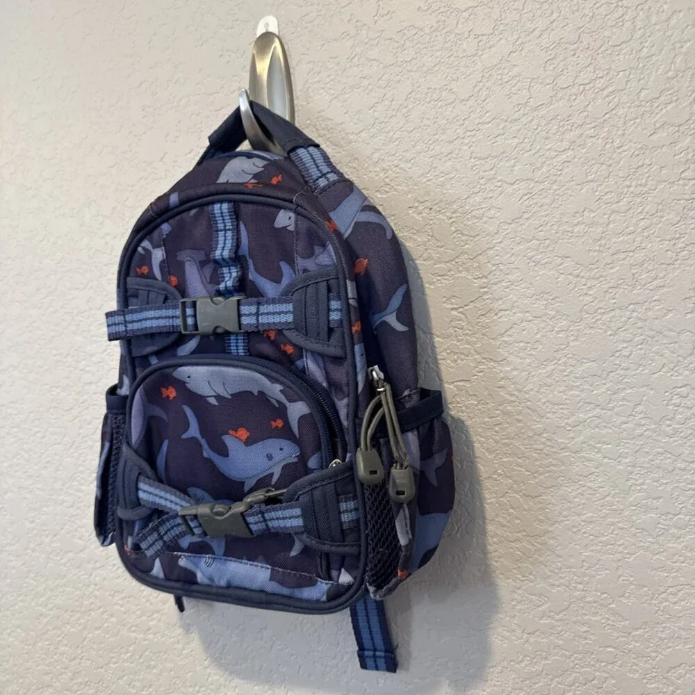 Pottery Barn  Backpack Sharks No Monogram Mini Toddler Blue Preschool Blue